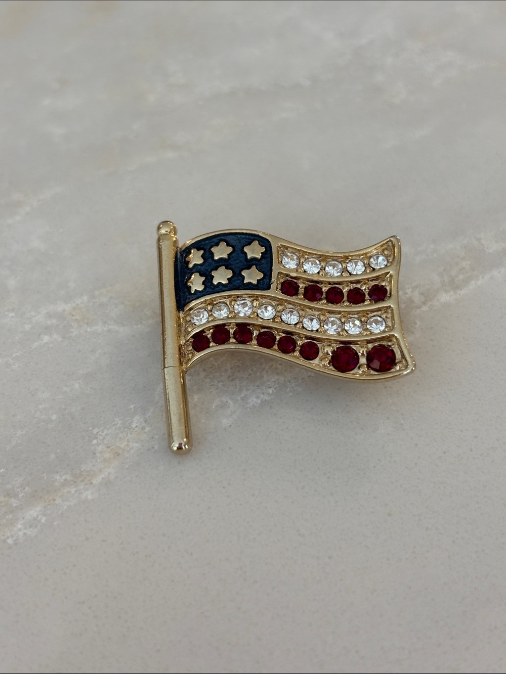 Monet Gold-Tone American Flag Brooch with Red, White & Blue Crystals